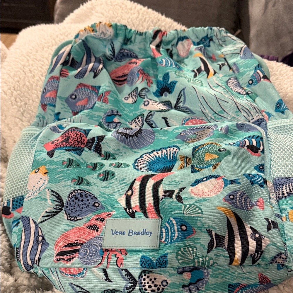 Large Vera Bradley Aqua Marine Life Drawstring Bag with wallet.